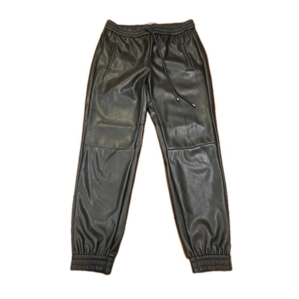 Anthropologie Faux Leather Joggers Black Drawstring Elastic Waist Pants ST-6208